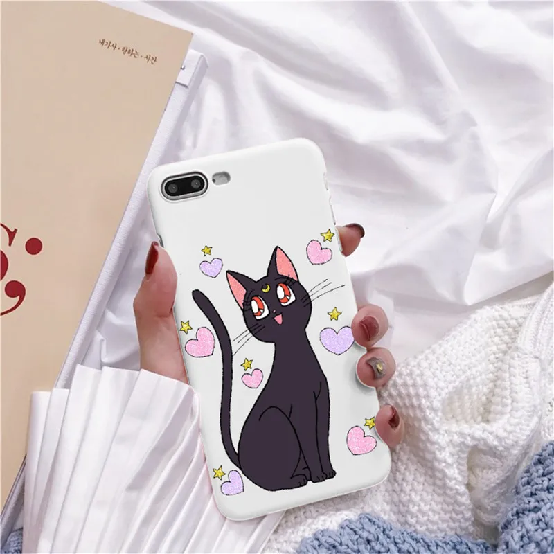 Роза аниме японское Сейлор Мун каваи Кот Caso de Telefone Para o iphone 6 Puls S 7 8 Puls X Casos Macio Voltar Capa Funda Coque