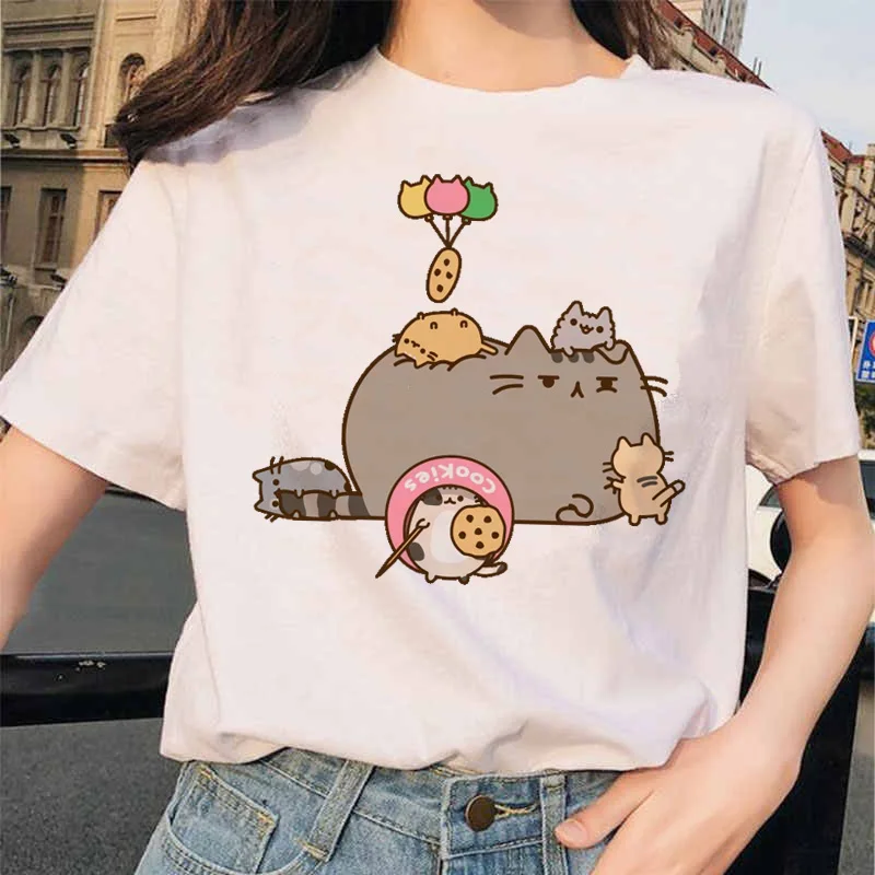 Женская футболка с забавным графическим рисунком Pusheen милая Корейская 90s милым