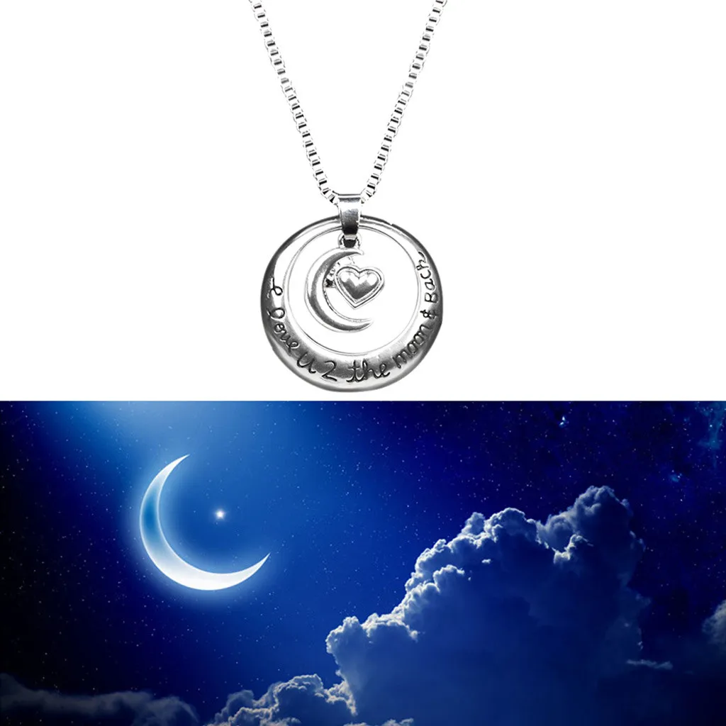 Цепочки и ожерелья для женщин I Love you toThe Moon Back серебристый в форме сердца кулон с полумесяцем День Святого Валентина Gife Ожерелье de moda@ XL
