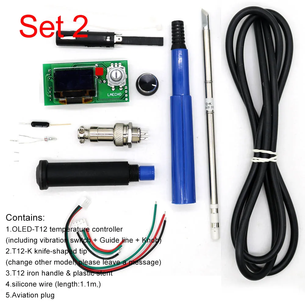Set 2 QUICKO T12 STC-OLED пайки паяльная станция DIY частей комплекты T12-952 цифровой Температура контроллер паяльник с металлический корпус - Цвет: Set 2