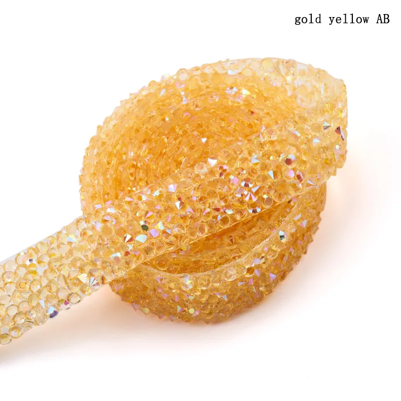 gold yellow AB 1,5 см модное украшение из горного хрусталя, 1 ярд/Лот Смола Кристалл украшения отделка, обувь окантовка шляпка блестящие украшения QIAO - Цвет: gold yellow AB