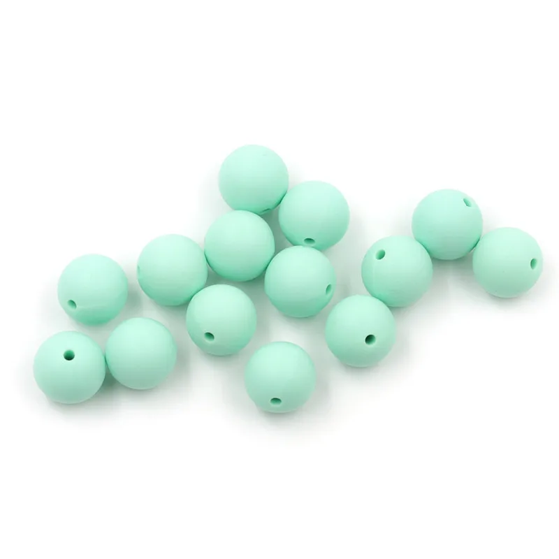 

JOJOCHEW 100pcs 9mm-19mm Mint Green Silicone Baby Teething Beads BPA Free Nursing Chewing Round Silicone Beads Necklace Handmade