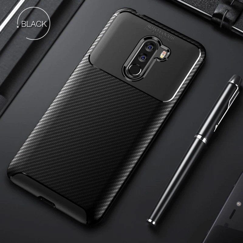 Чехол из углеродного волокна для Xiaomi Pocophone F1 Противоударная задняя крышка ТПУ Для