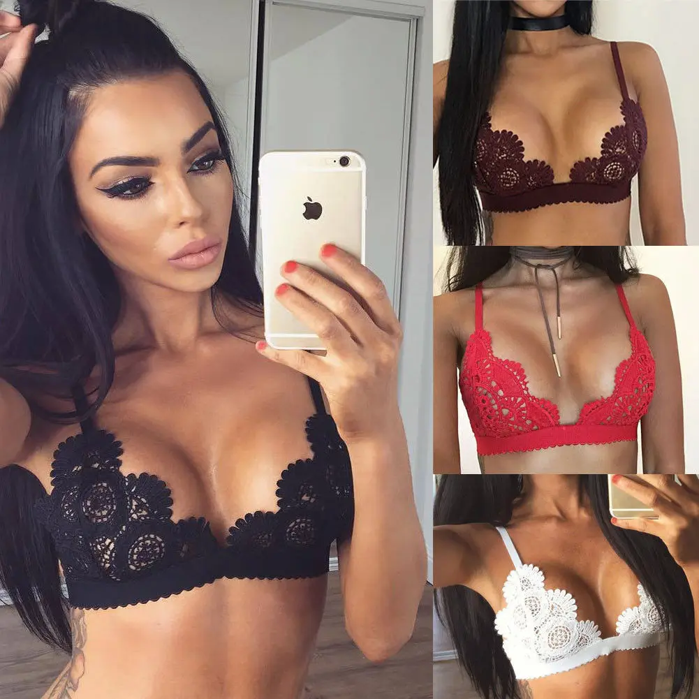 Сексуальный кружевной бюстгальтер женский прозрачный треугольный без подкладки