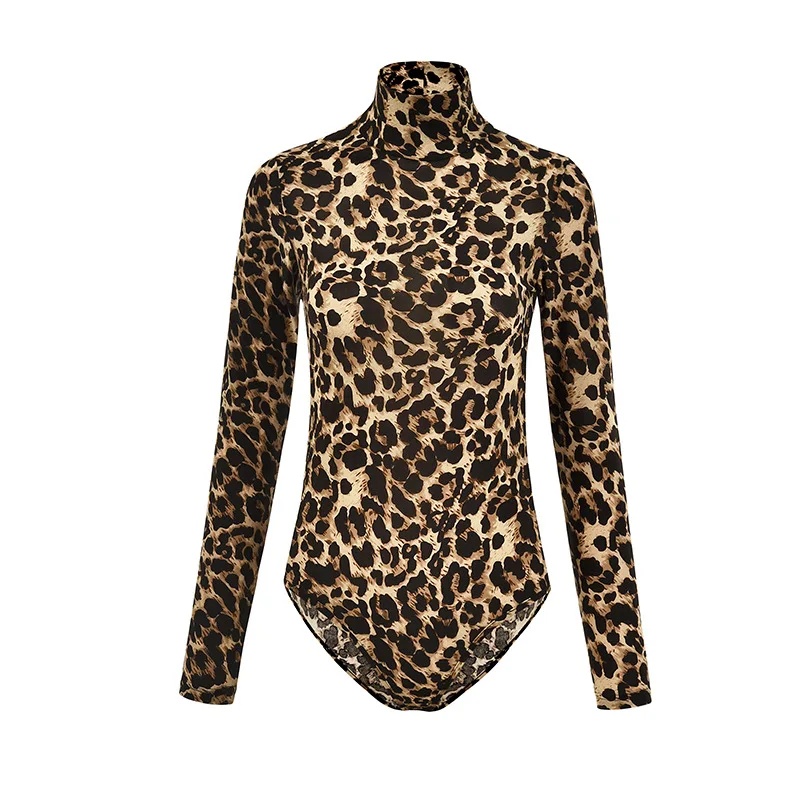 Leopard EIFER Леопардовый боди для женщин, сексуальный облегающий боди, костюм с высоким воротом и длинным рукавом, комбинезон с принтом, комбинезоны - Цвет: Leopard