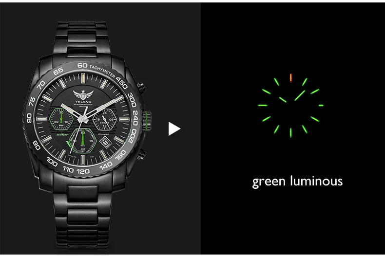 Новое поступление YELANG V1210 Eco-Drive Move men t T100 Тритий светящийся стальной ремешок сапфировое зеркало мужские деловые часы наручные часы