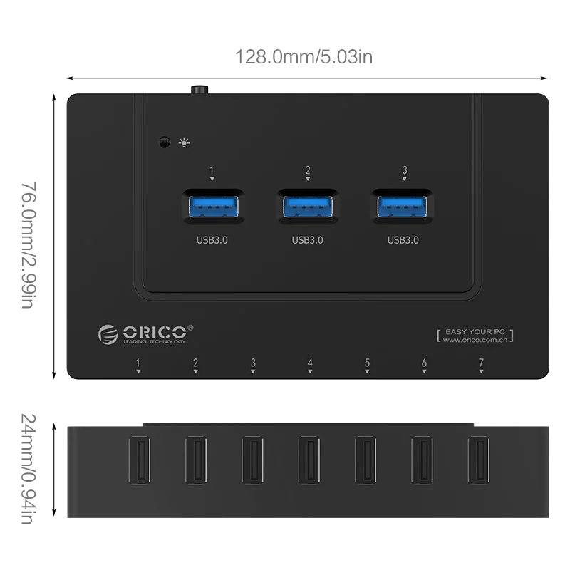 

ORICO 10 Ports USB HUB with Power Adapter High Speed USB 2.0 3.0 Splitter Adapter for PC Laptop Notebook-Black H9910-U3