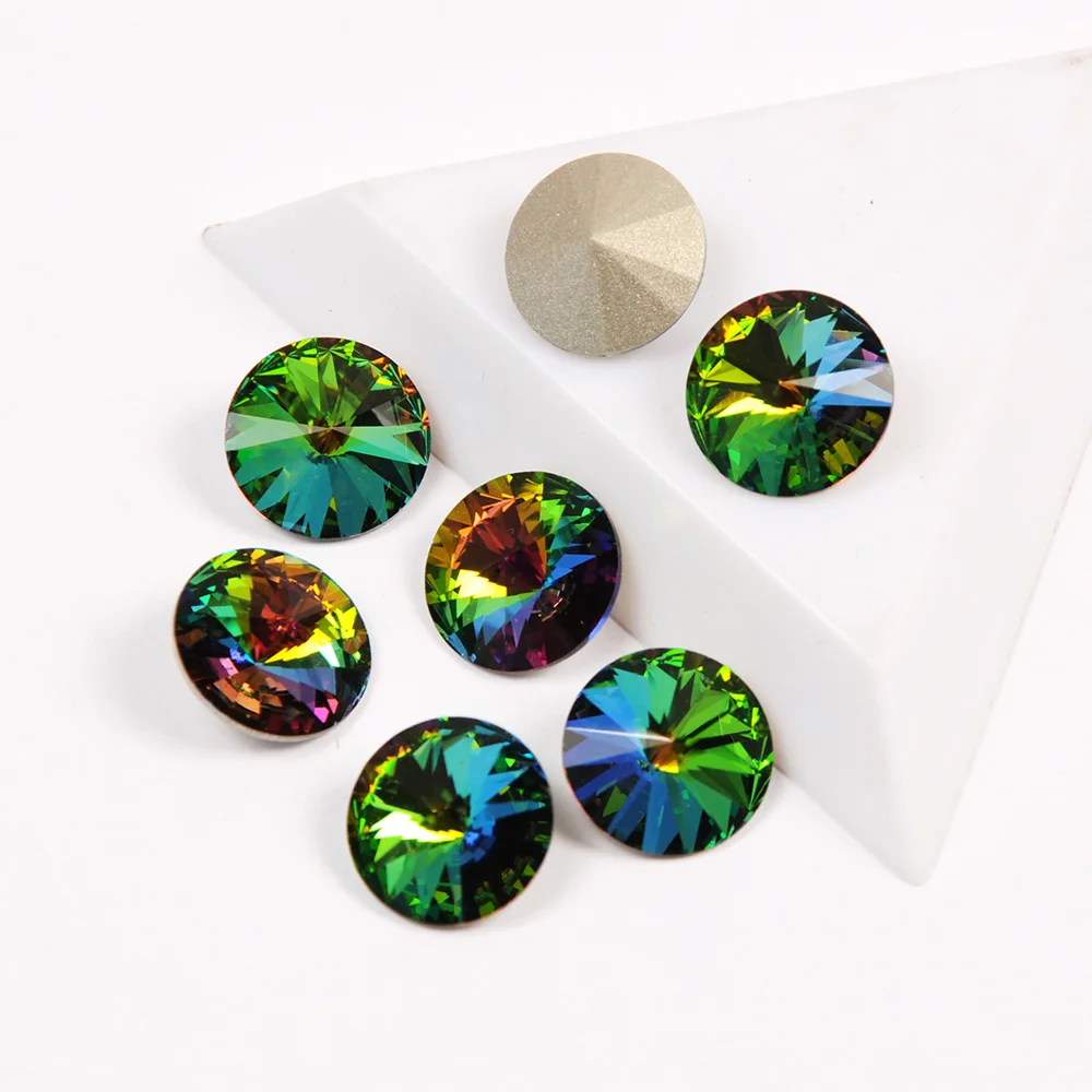 Смешанные размеры радужное стекло Fat Rivoli стразы с кристаллами Серебряное золото