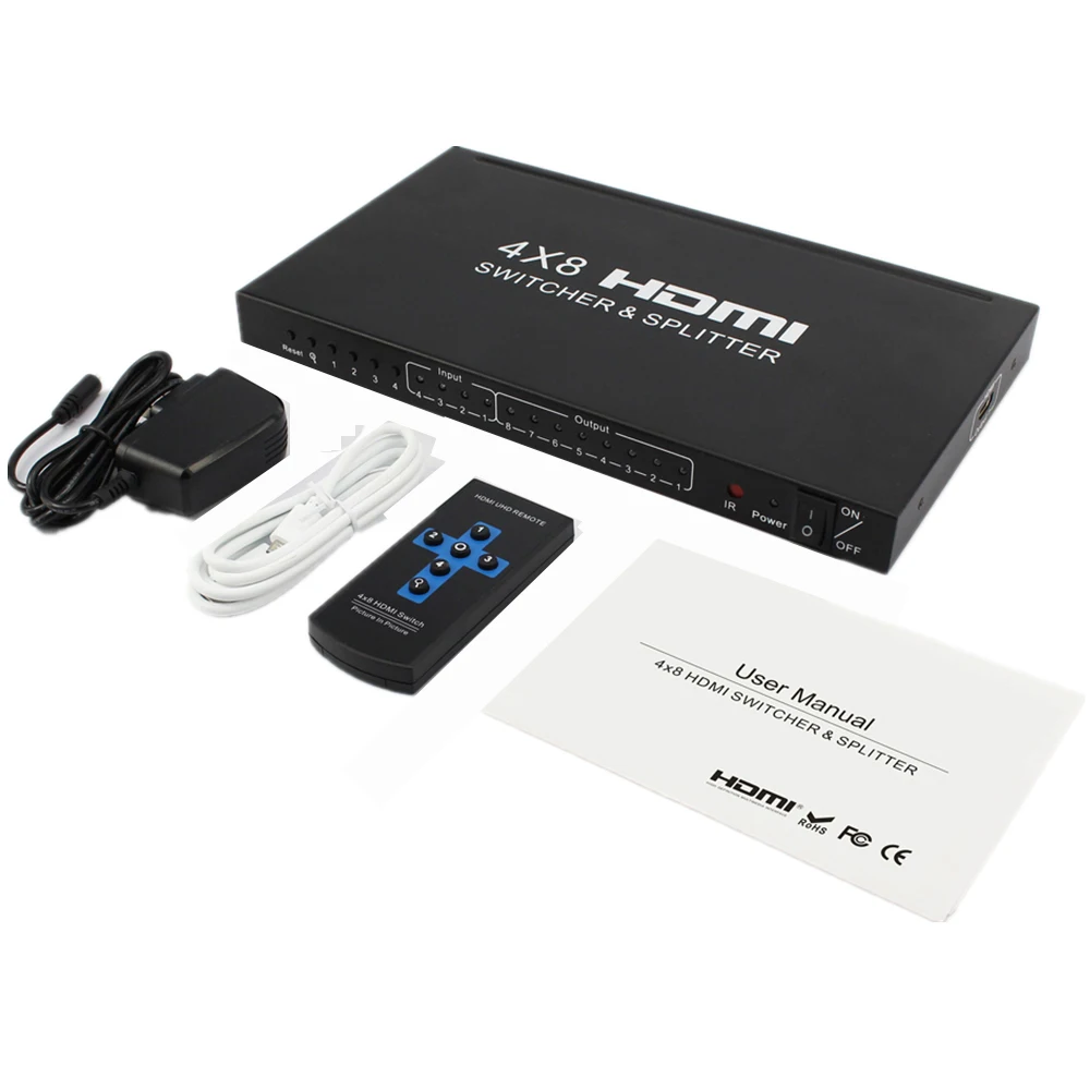 HDMI коммутатор 4 в 8 выход 4*8 HD HDMI ТВ Видео Kvm переключатель HDMI 4 K* 2 K 3D