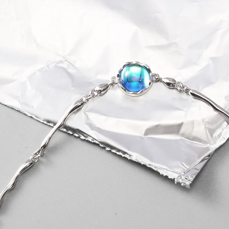 Оптовая продажа браслет S925 полностью чистое серебро синий кристалл бамбуковый