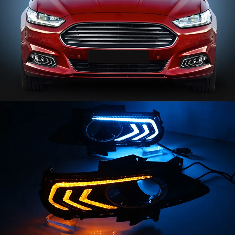 Hlxg 2 шт. светодиодный DRL дневные ходовые огни для Ford Mondeo 2013 2014 2015 2016 с желтым