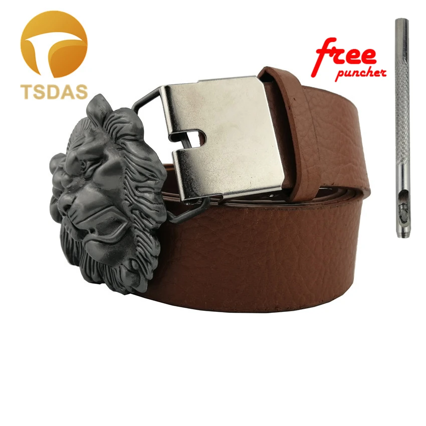 С металлической пряжкой на ремне Львиная голова логотип DIY мужская одежда