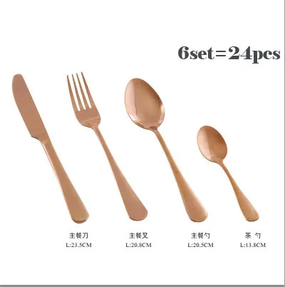 rose24pcs 24 шт./компл. черный набор столовых приборов Нержавеющая сталь посуда набор серебряных приборов ужин Ножи и вилка набор посуды Прямая - Цвет: rose24pcs