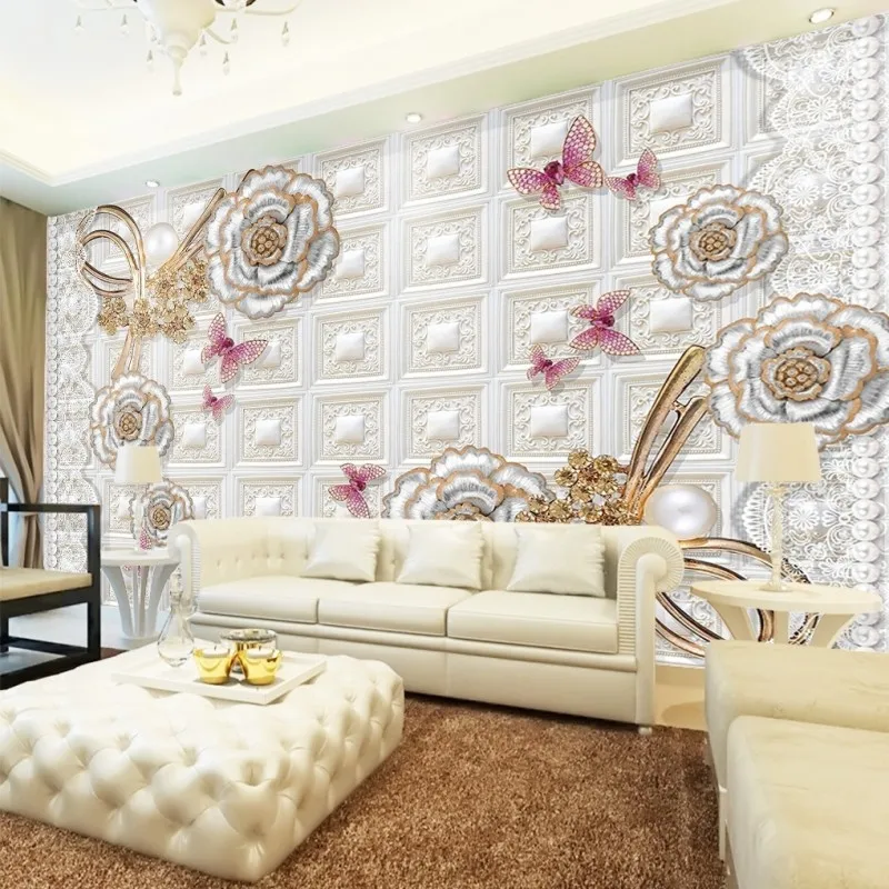 

3D photo wallpaper 3d Diamond Flower Romance European TV Backdrop lobby office wallpaper stereo restaurant mural