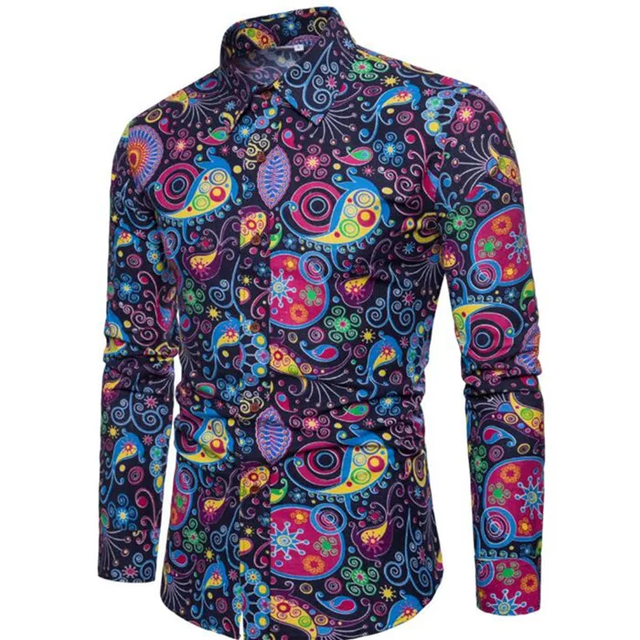 WIPU Модная рубашка мужская льняное платье рубашки Slim Fit с отложным воротником мужская гавайская рубашка с длинными рукавами большие размеры M-5XL - Цвет: 56