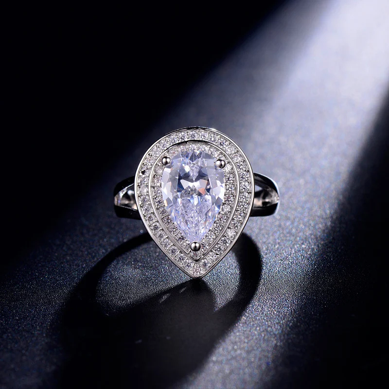 Женское кольцо с фианитом в виде капли воды R053|finger ring|ring forrings for fingers |