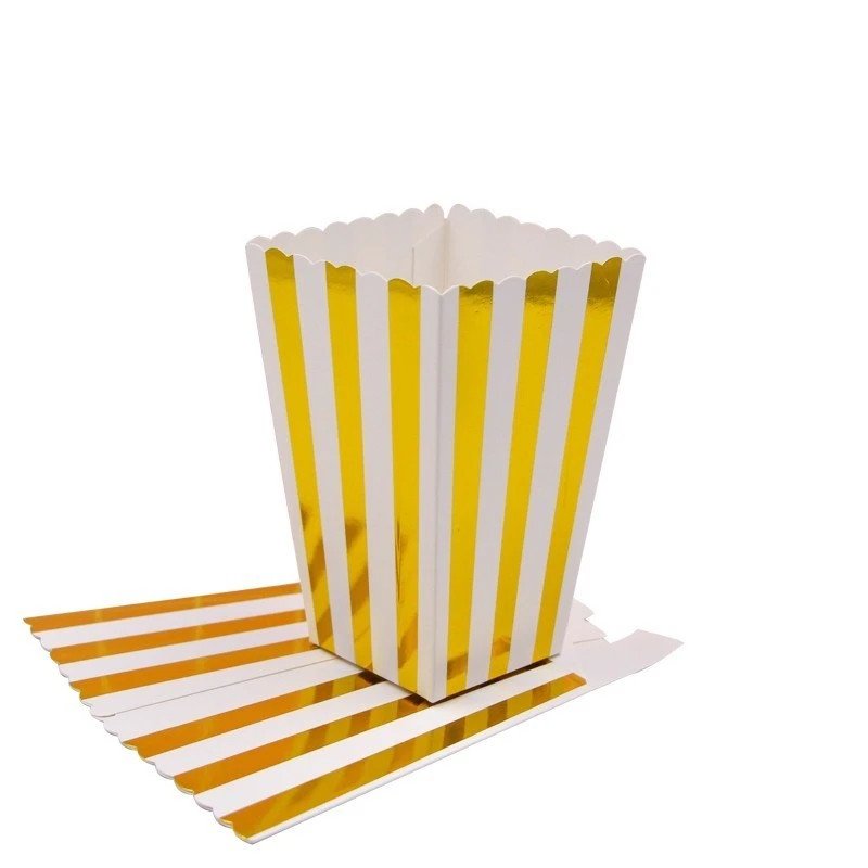 Gold Striped Новинка! 12 шт./лот коробка для попкорна/чашка розовые вечерние украшения для детей с днем рождения, Рождества, свадьбы, вечеринки - Цвет: Gold Striped