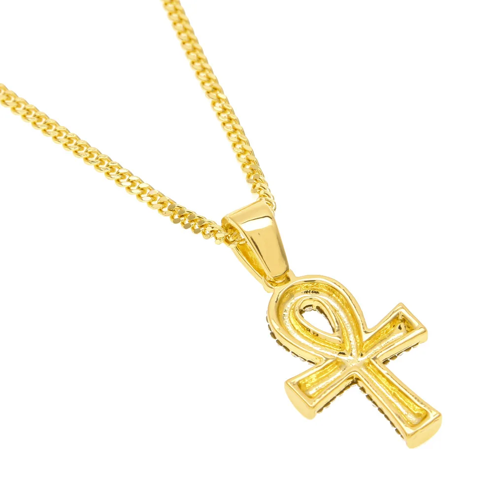 Iced out Ankh крест с веревкой/кубинская цепочка ожерелье мужские хип-хоп ювелирные