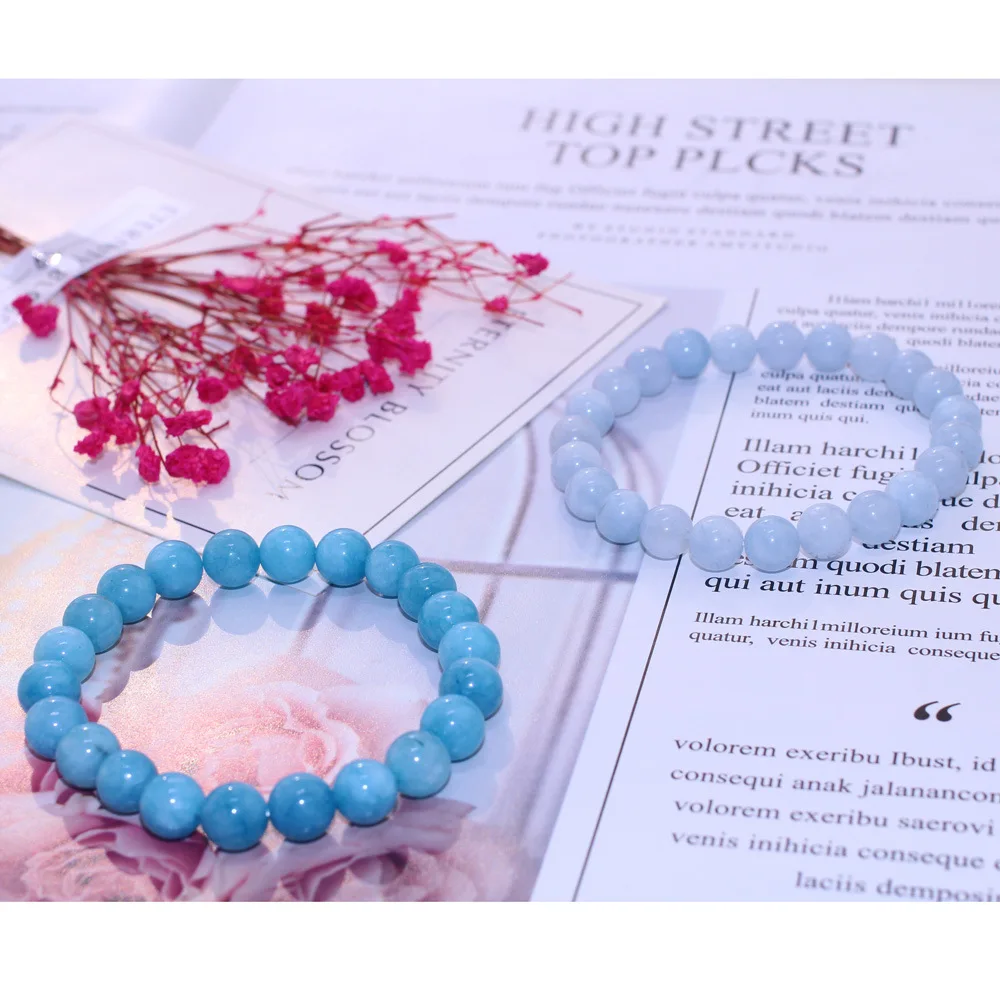 Летние 8 мм бусины камушки морской синий Аквамарин браслеты &quotБудда&quot из