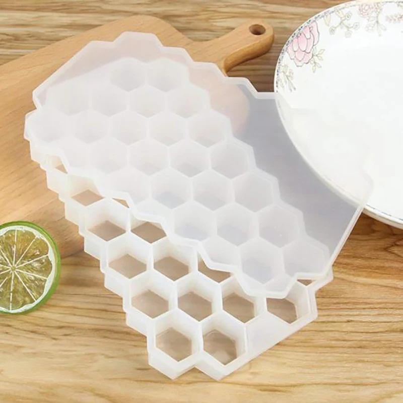 White with lid 1 шт. домашний холодильник лоток для льда кухонный силиконовый гибкий маленький сотовый лоток пюре шестигранные коробки для хранения - Цвет: White with lid