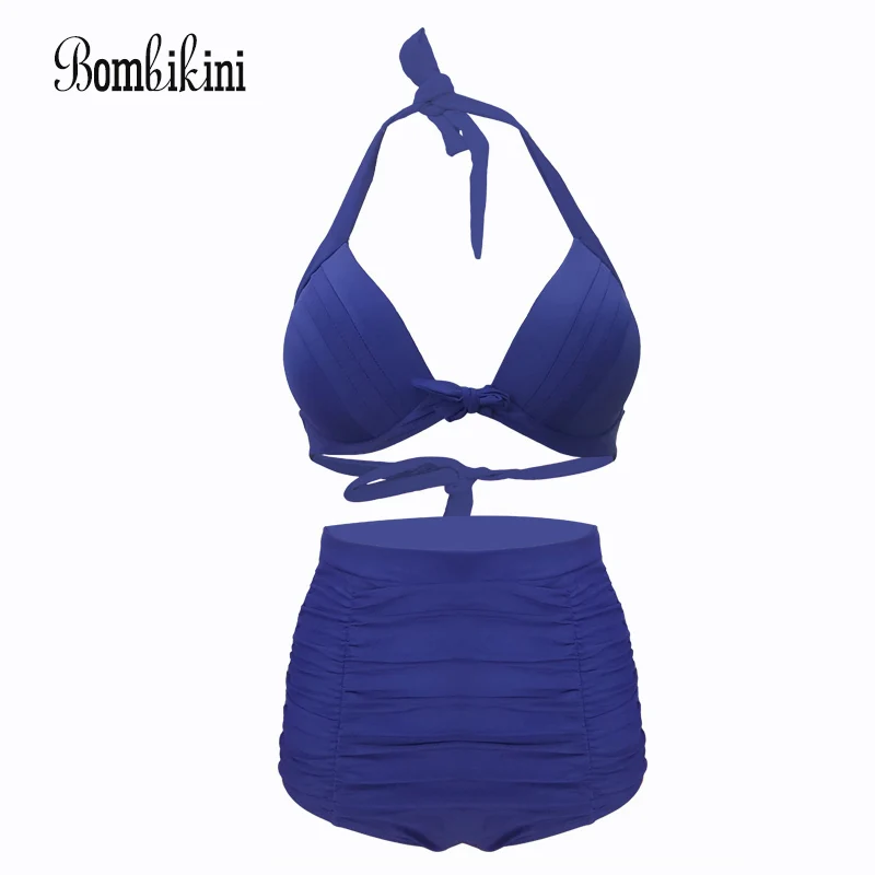 

Solid Bikinis Set Women High Waist Swimsuits Push Up Swimwear Halter Brazilian Biquini Triangle Top Bathing Suit Lady Swim Wear