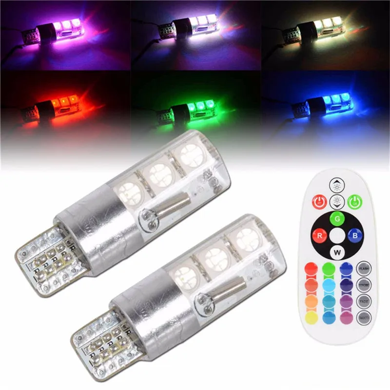 2 шт./лот T10 SMD5050 6 светодиодов автомобильные фары 3 Вт RGB с пультом дистанционного