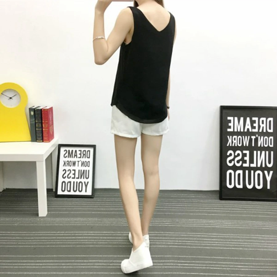 Шифоновый топ на бретелях, летняя мода, корейский стиль,, v-образный вырез, женские топы, сексуальные, без рукавов, женские топы на бретелях, одежда для фитнеса, женский жилет