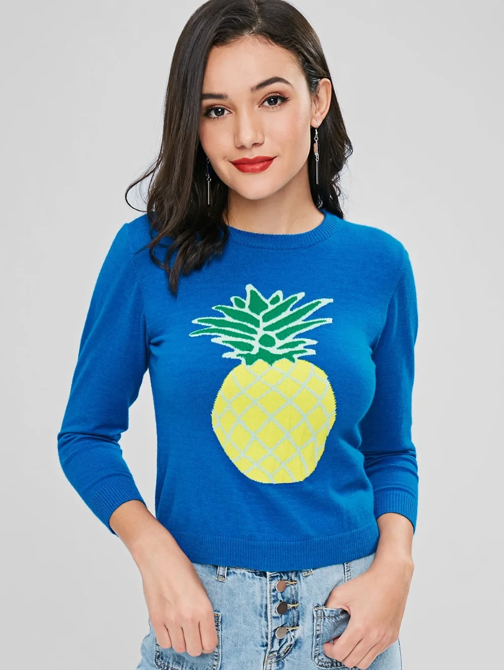 Фото Тонкий Экипаж шеи тропический Graphic Sweater Для женщин джемперы пуловеры с длинным Тонкий Экипаж шеи тропический Graphic Sweater Для женщин джемперы пуловеры с длинным