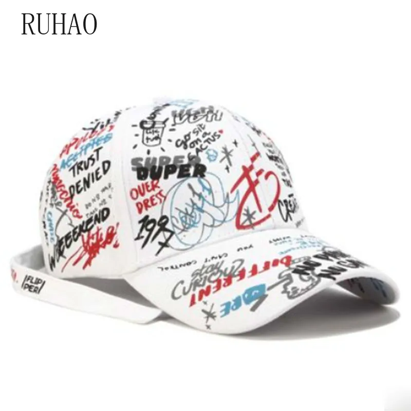 

RUHAO 2019 new Fashion Graffiti printing Baseball Cap Outdoor cotton Shade Hat men women Summer Caps adjustable Leisure hats