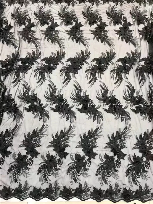 Красивый белый 3D цветок дизайн тюль сетчатая ткань с бисером камень французский