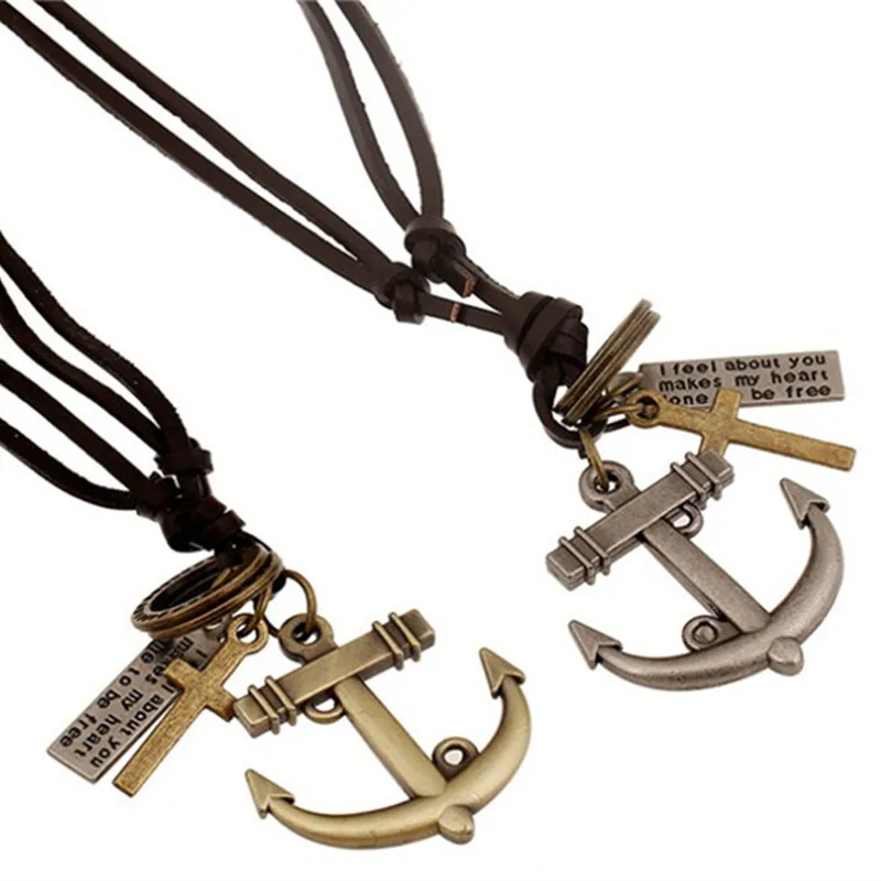 Мода Колье Ручной Работы Из Кожи якоря Мужчины И Женщины Ретро Коричневый