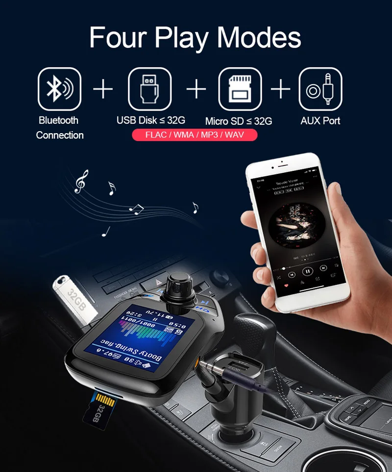 JaJaBor fm-передатчик модулятор Bluetooth автомобильный комплект громкой связи AUX аудио беспроводной стерео A2DP автомобильный mp3-плеер Быстрая зарядка QC3.0