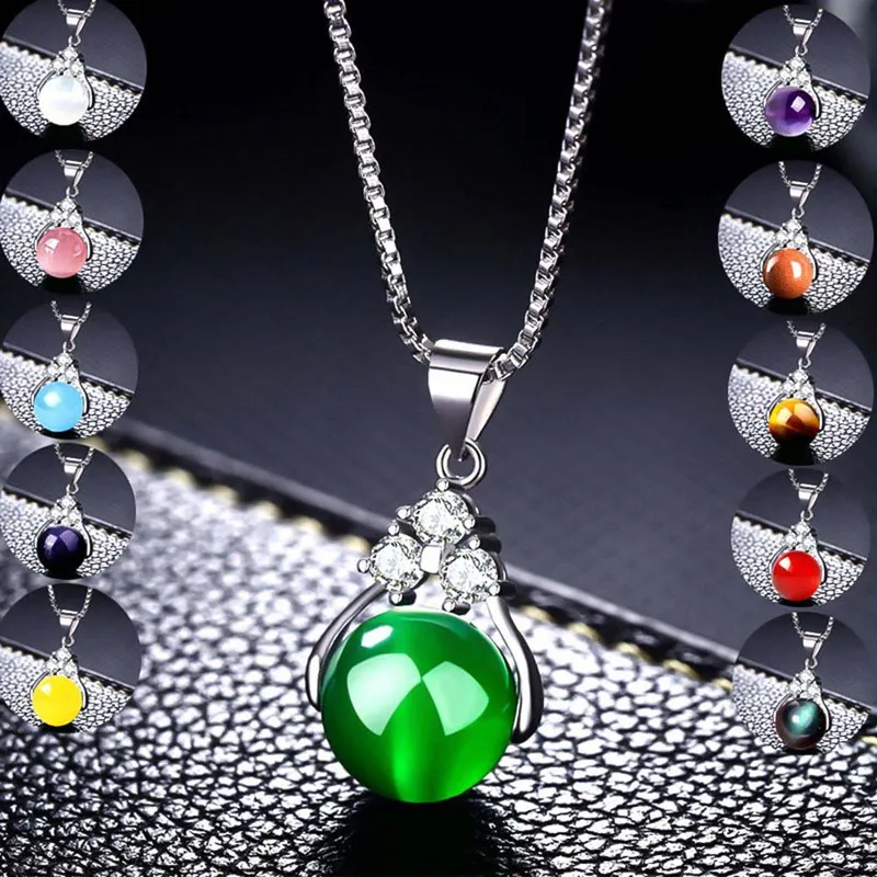 2019 Fashion Natural Green Stone Transfer Ball Beads Pendant Necklaces Long Link Chain Crystal Women Jewelry Gifts | Украшения и