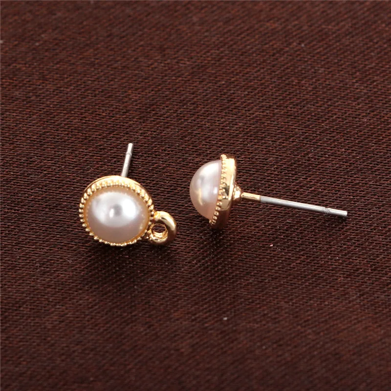DoreenBeads, цинковый сплав и акрил, серьги-гвоздики, фурнитура, Круглый, золотой, белый, имитация жемчуга, ювелирные изделия, сделай сам, подвески, 10 шт