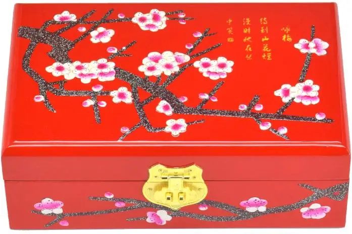 

NEW Chinese handmade classic wooden lacquer & Red box Plum blossom 2 layers