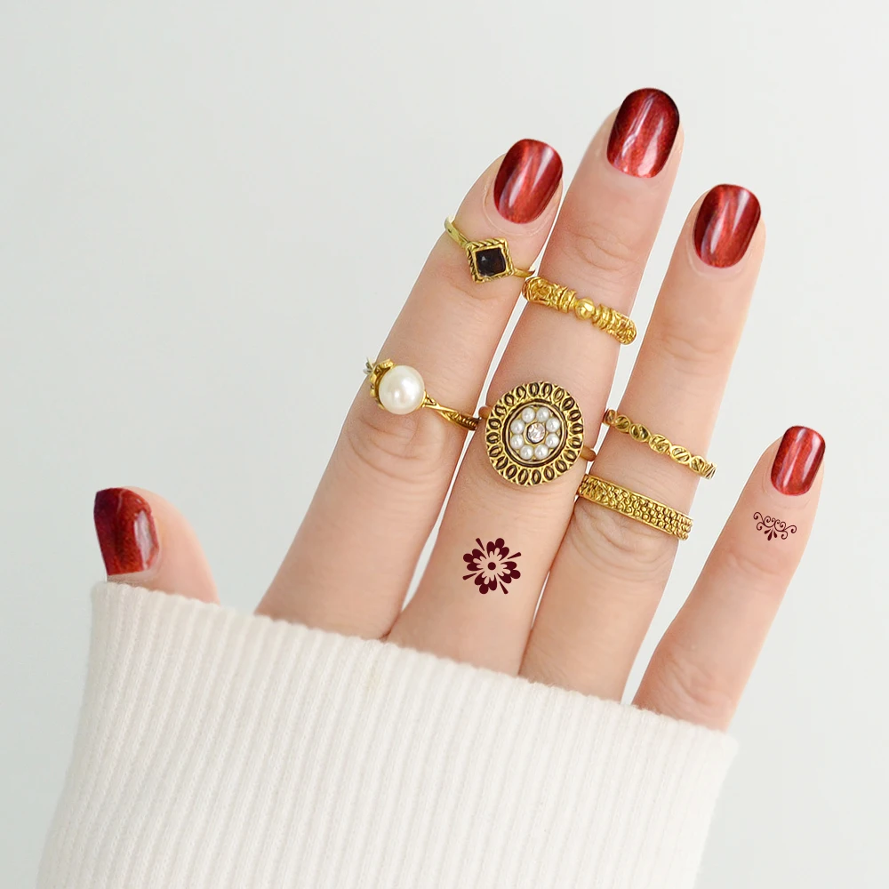 6pcs/set Bohemian Jewelry Midi Ring Antique Silver Gold Color with Black Enamel Simulated-pearl Square Round Finger Rings | Украшения и