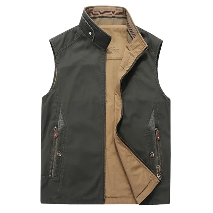 Новинка, военный жилет для мужчин, chalecos para hombre gilet, высококачественный хлопковый двусторонний Мужской жилет размера плюс 5XL - Цвет: Армейский зеленый