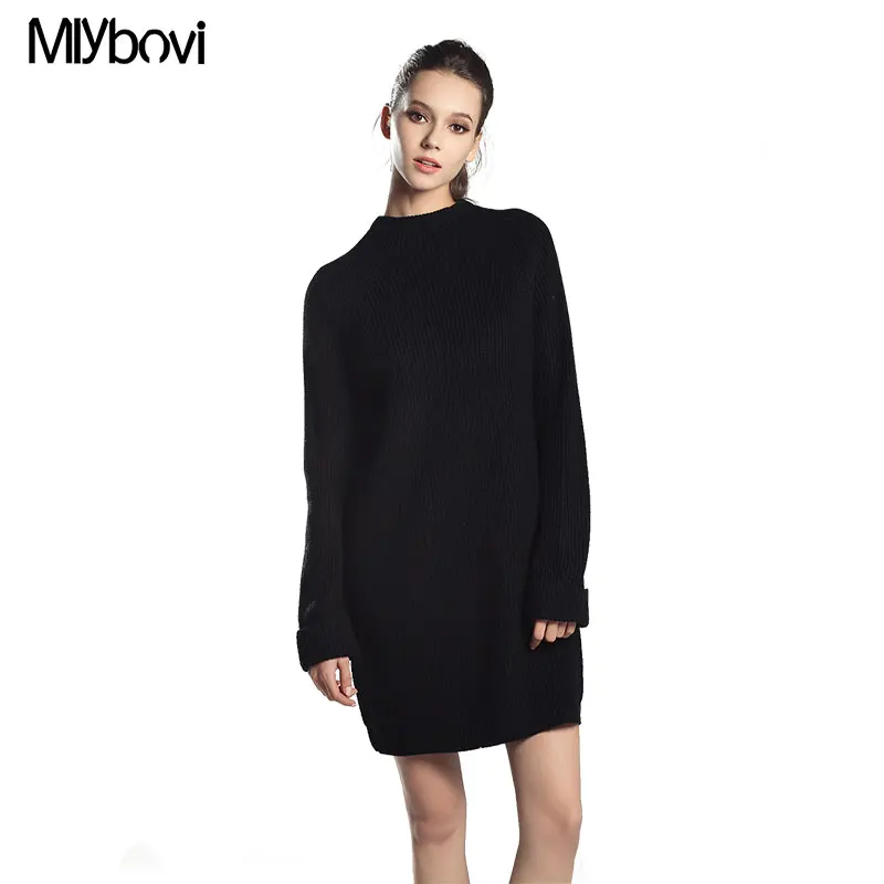 Women Autumn Winter Sweater Knitted Dresses Slim Elastic Turtleneck Long Sleeve Solid pullover female winter dress 2018 | Женская одежда