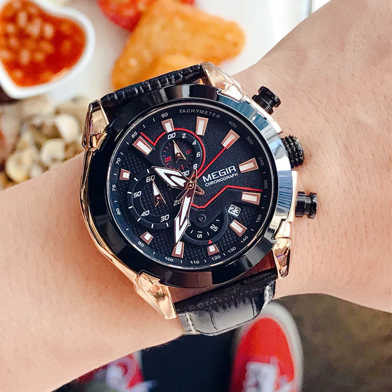 Megir Новая мода хронограф повседневные кварцевые часы мужские военные спортивные