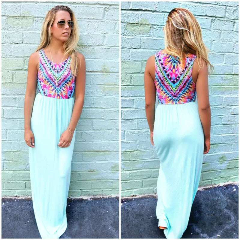 Женское летнее платье без рукавов с цветочным принтом сексуальное макси высокой