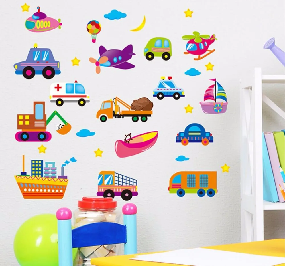 Мультяшные автомобили наклейки для детской комнаты мальчика спальни задний