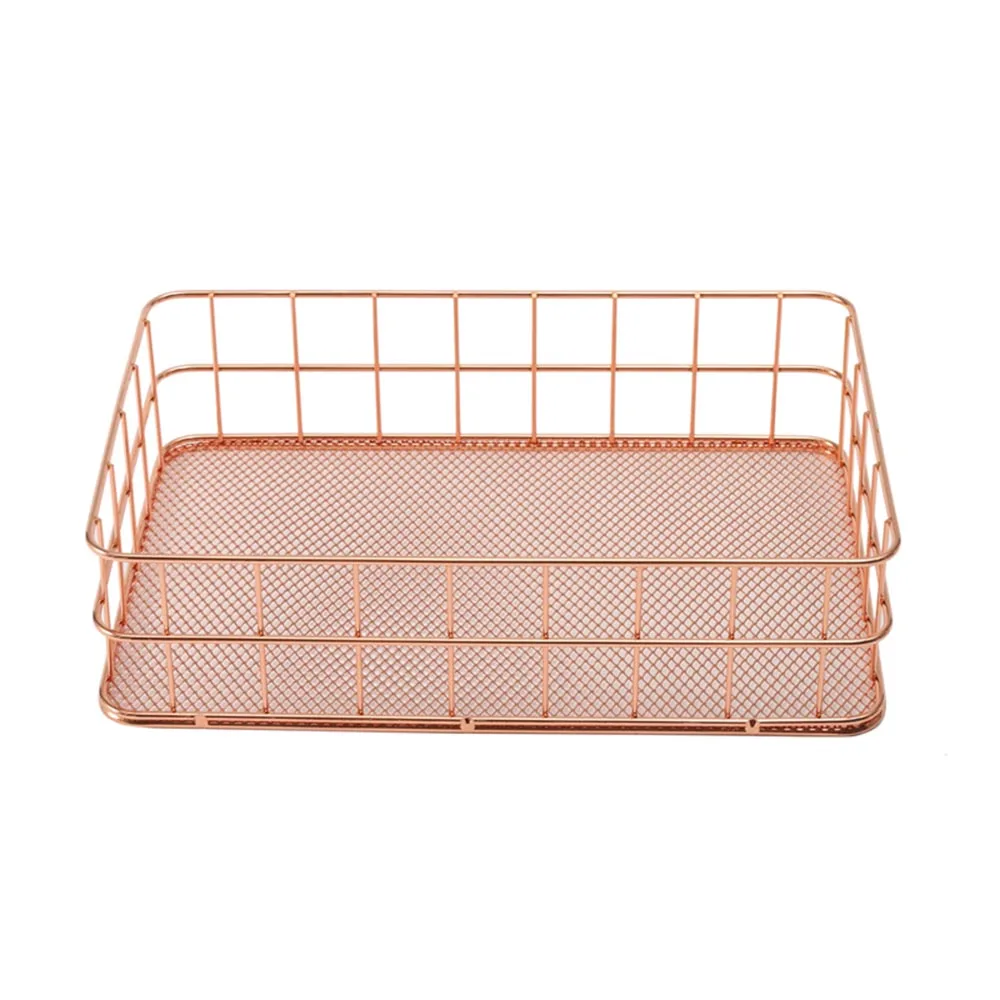 big rose gold Скандинавская железная корзина для хранения, шикарная Скандинавская корзина для хранения мелких предметов, розовое золото, Настольная коробка для хранения ювелирных изделий для домашнего декора - Цвет: big rose gold