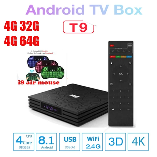 ТВ Приставка smart T9 4 + 32/4/64 ГБ Android 8 1 поддержка bluetooth 1000 Мбит/с|ТВ-приставки и