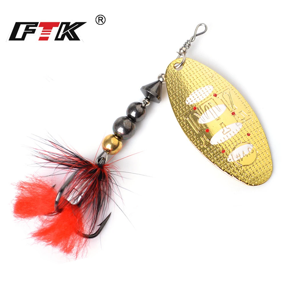 

FTK 1pc Spinner Bait 8g/14g/20g Metal Fishing Lure Hard Bait Spoon Lures with Feather Treble Hooks Carp Pike Fishing Tackle