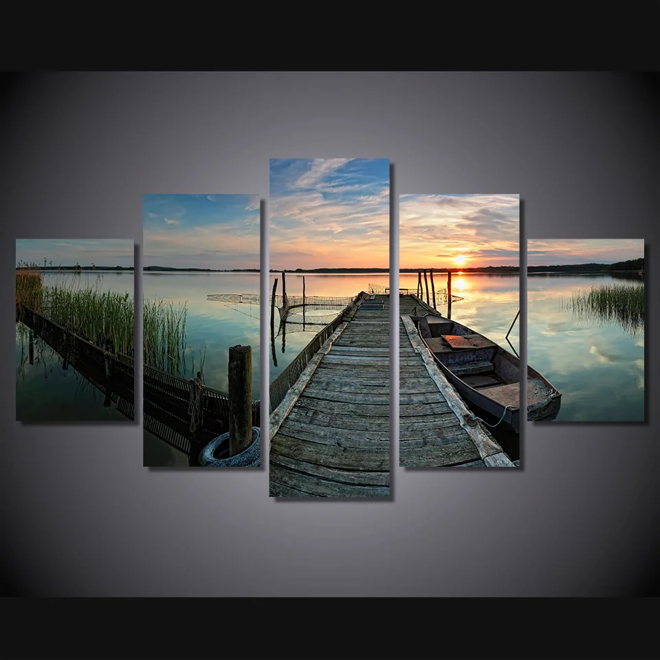Новинка 5 шт./компл. холщовые картины Prichal Lodka Ozero Zakat Priroda украшения для дома