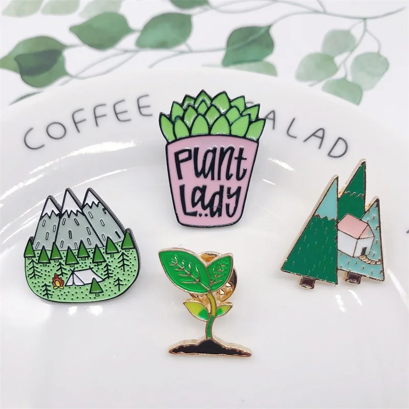 Cartoon Enamel Pins Mountain Peak Plant Lady Button Badges Brooch Bag Hat Shirt Jewelry Fashion Trinket For Friends | Украшения и