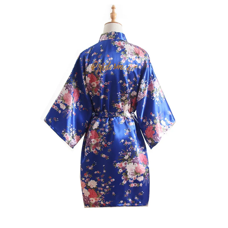 

Bridesmaid Silk Bride of Mother Robe with Gold Letter Sexy Women Short Satin Wedding Kimono Sleepwear Get Ready Robes
