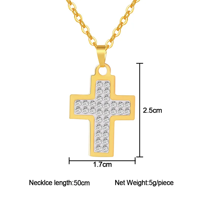 New Classic Gold Color Rhinestone Cross Pendant Necklace for Women/Girls Stainless Steel Charm Christmas Gift | Украшения и