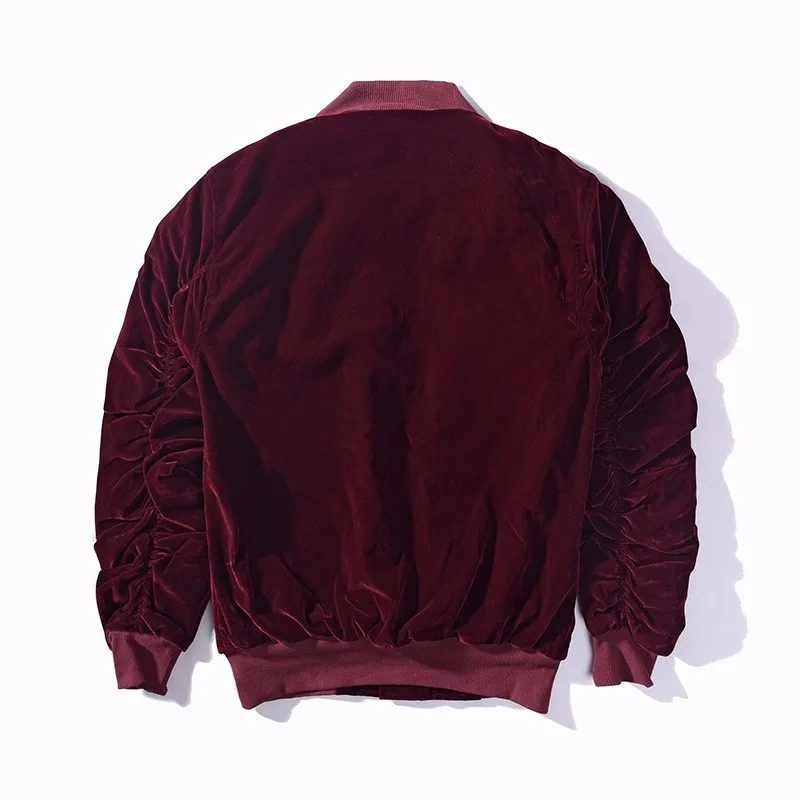 Новинка, модные куртки Kanye West, большие размеры, винтажная Вельветовая ткань винного цвета, плиссированные рукава, Дизайнерская куртка-бомбер