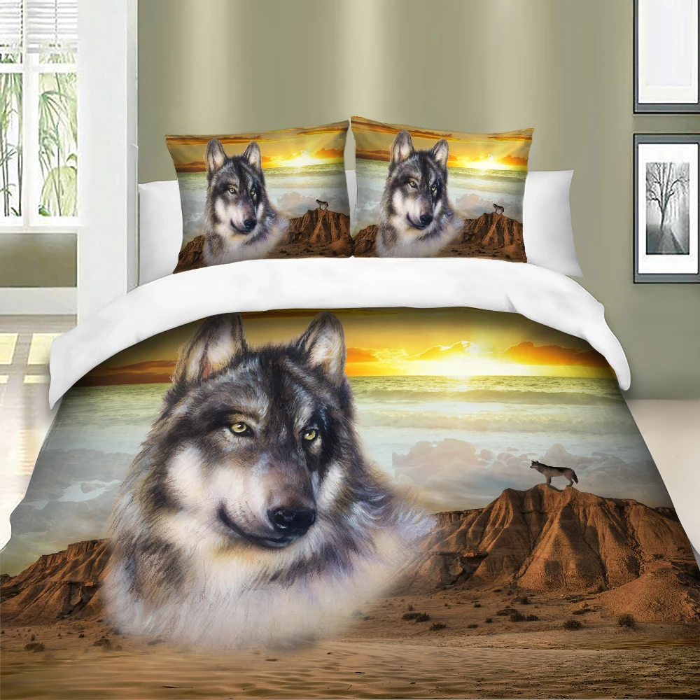 Комплект постельного белья с 3d изображением волка пододеяльник домашний двойной